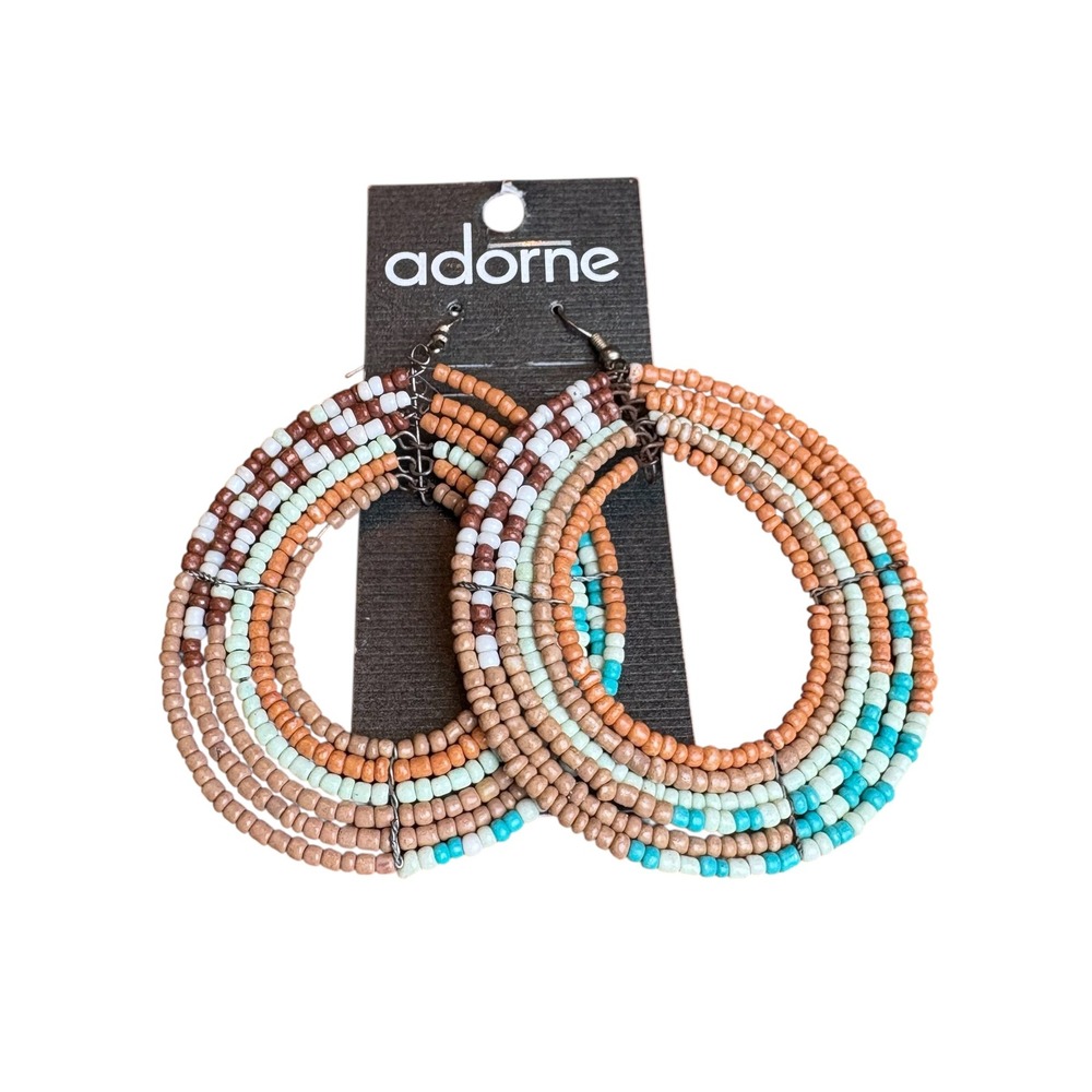 NWT Adorne Beaded Hoop Earrings Boho Multi Color Earth Tone Artisanal‎ Flair